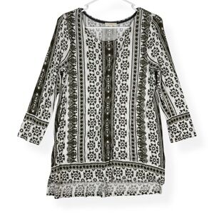 Cupio Tunic Sweater Womens Small S 3/4 Sleeves Lightweight Cypress Green White